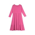 thumbnail image 3 of Girls Tiered Maxi Dress, Solid Color Long Sleeve Flowy Dress with Side Pockets, Perfect for School Concerts, Holidays & Dress-Up Play,Hot Pink,140, 3 of 4