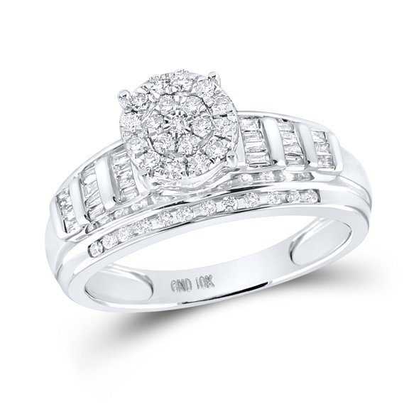 10kt White Gold Womens Round Diamond Cluster Bridal Wedding Engagement Ring 1/2 Cttw Size 8