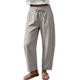thumbnail image 4 of Summer Linen Pants for Women Wide Leg Palazzo Cotton Drawstring Casual Beach Vacation Boho Trousers with Pockets, 4 of 7