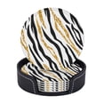 thumbnail image 2 of PAYOHTO Zebra Print Gold Glitter Premium PU Leather Coasters Set - 6 Stylish Round Drink Coasters with Storage Box for Home and Office Use, 2 of 6