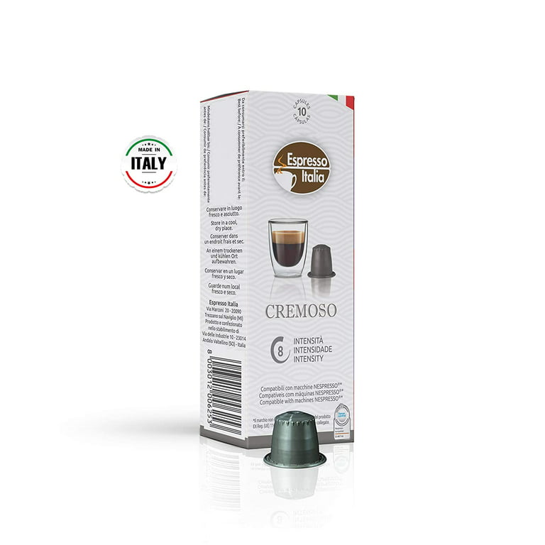 Espresso italia Coffee Pods, Cremoso Capsules Compatible with Nespresso Original Line Machines, Intensity 9/12 Fresh Roast Gourmet Beans - Strong