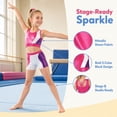 thumbnail image 2 of Girls Gymnastics Leotard 2-Piece Shiny gymnastics outfit with Shorts，Rose Red, 2 of 9