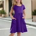 thumbnail image 2 of TQWQT Girls Dresses Size 10-12 Short Sleeve A Line Sundress Summer Cute Purple Dress Size 10-12 Kids Crew Neck Skater Dress Trendy Basic Tween Girls T-Shirt Dress with Pockets Purple 90, 2 of 8