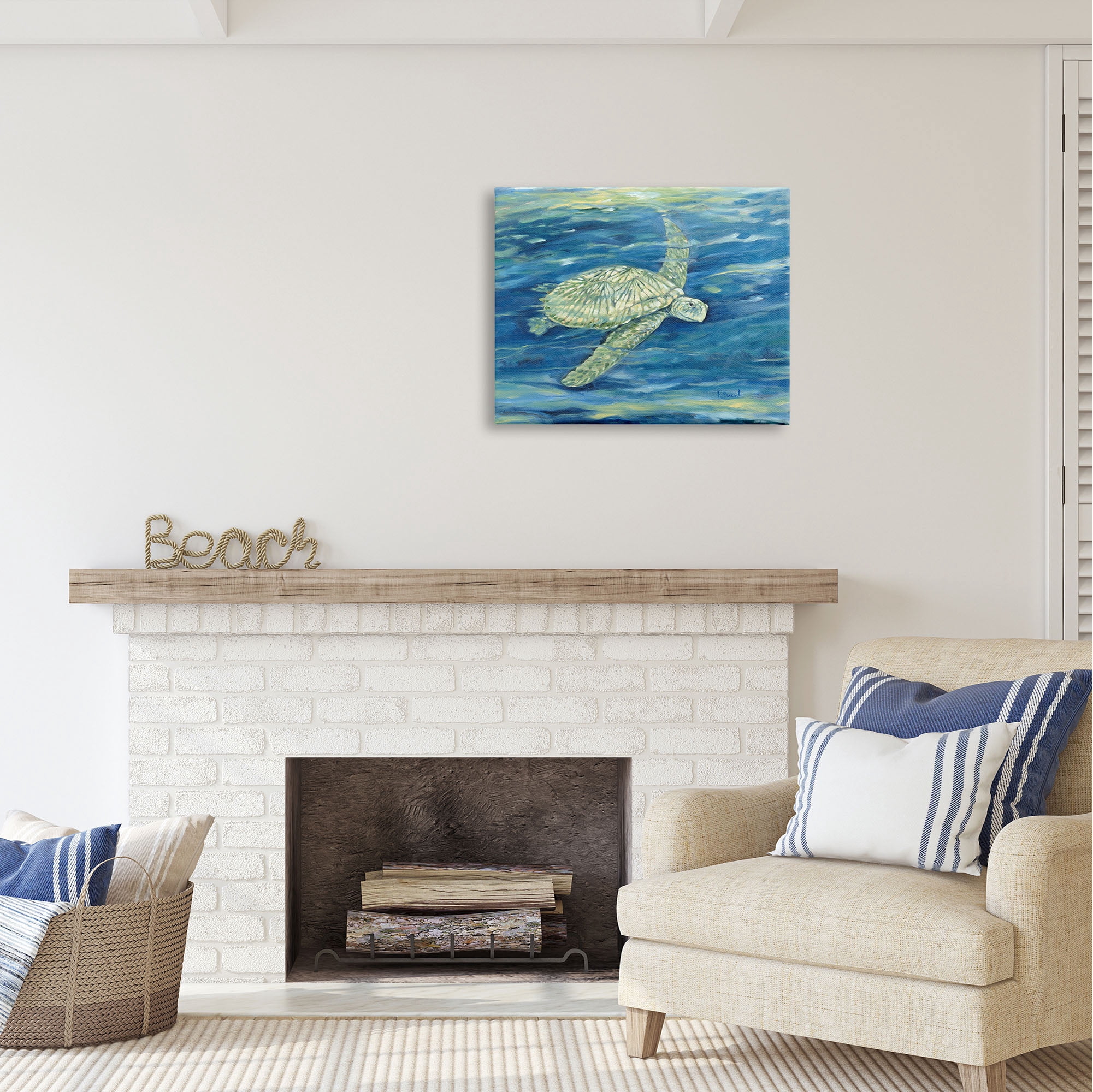 Stupell Industries Turtle Underwater Painting Animals & Insects Painting Gallery Wrapped Canvas Print Wall Art, 30 x 24