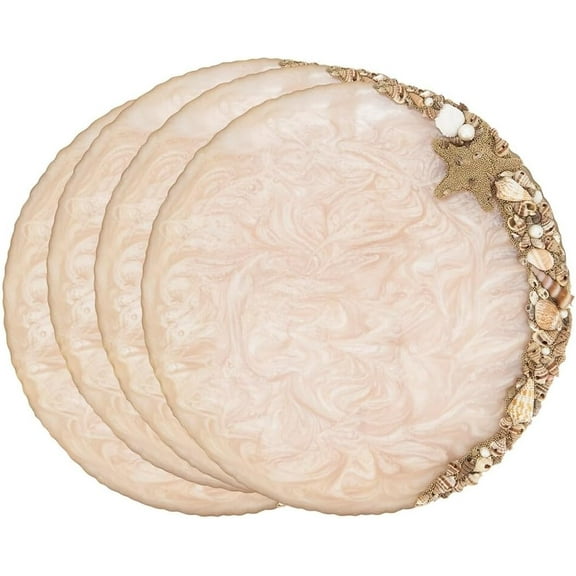 Fennco Style Resin Enchanted Seashell Placemat 14" Round, 1-Piece - Ivory Ocean-Inspired Table Mat Heat Resistant Insulation for Home, Boho Décor, Dining Table, Banquets, Special Events