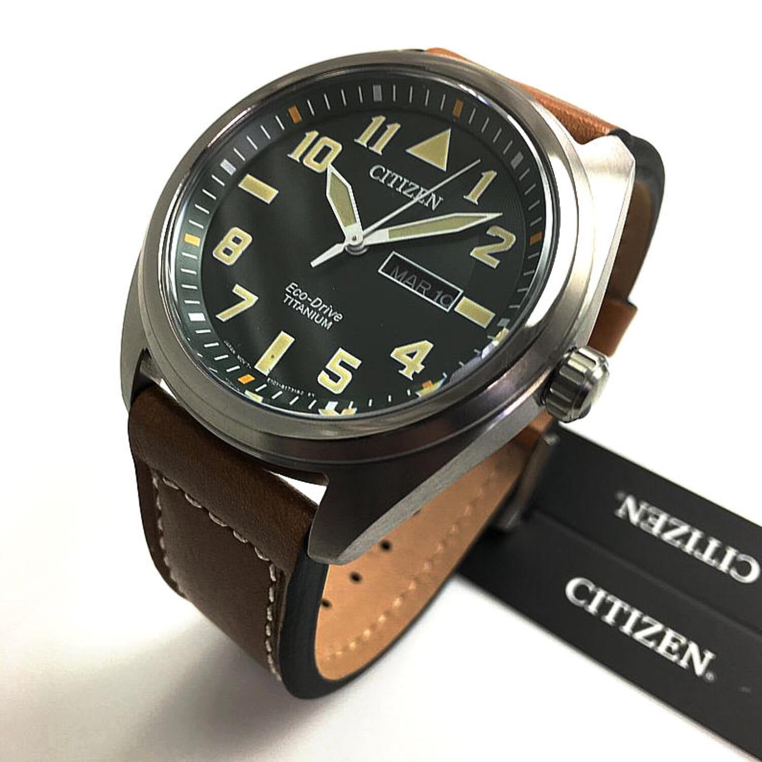 おまとめ*XC1730 XC857 Citizen Eco-Drive Avion Super Titanium Green Dial Men's Watch