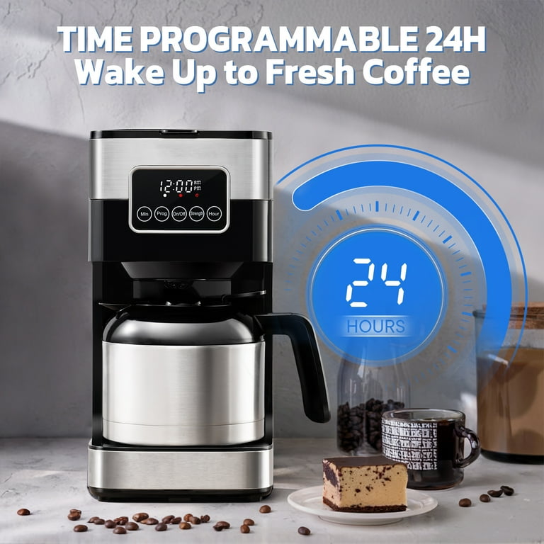 Shardor Programmable Coffee Maker, 8-Cup Thermal Carafe, Timer, Pause &  Serve, Auto Shut Off, Black & Stainless Steel - Walmart.com