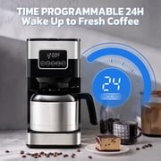 8-Cup Programmable Coffee Maker with Thermal Carafe, Touch Screen Timer, Auto Shut off & Pause-Serve Feature, Strong Brew Option, Stainless Steel & Black
