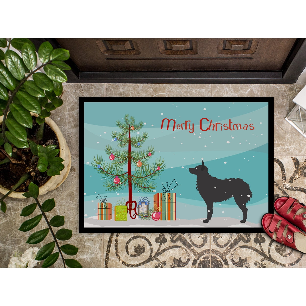 Croatian Sheepdog Merry Christmas Tree Door Mat