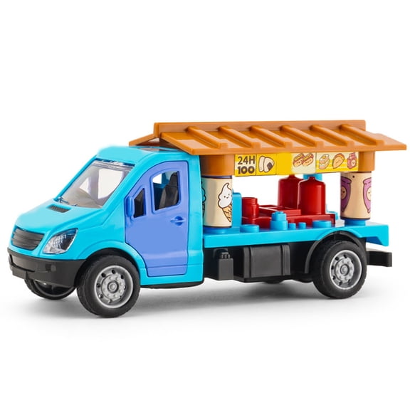 syligr Snack Van Inertia Toy Car for Kids Ages 3 Pull Back Friction Powered Vehicle Model 5x2x2 Inches Plastic Opening Doors Rounded Edges Drop Resistant Rubber Tires Pretend Play Toy