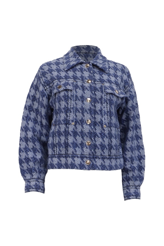 Pre-Owned Sandro Balthazar Houndstooth Jacket in Blue in Cotton