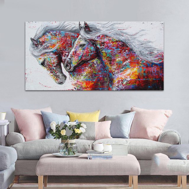 Home Living Room Art Wall Decor Running Horse Painting Printed Canvas No Frame