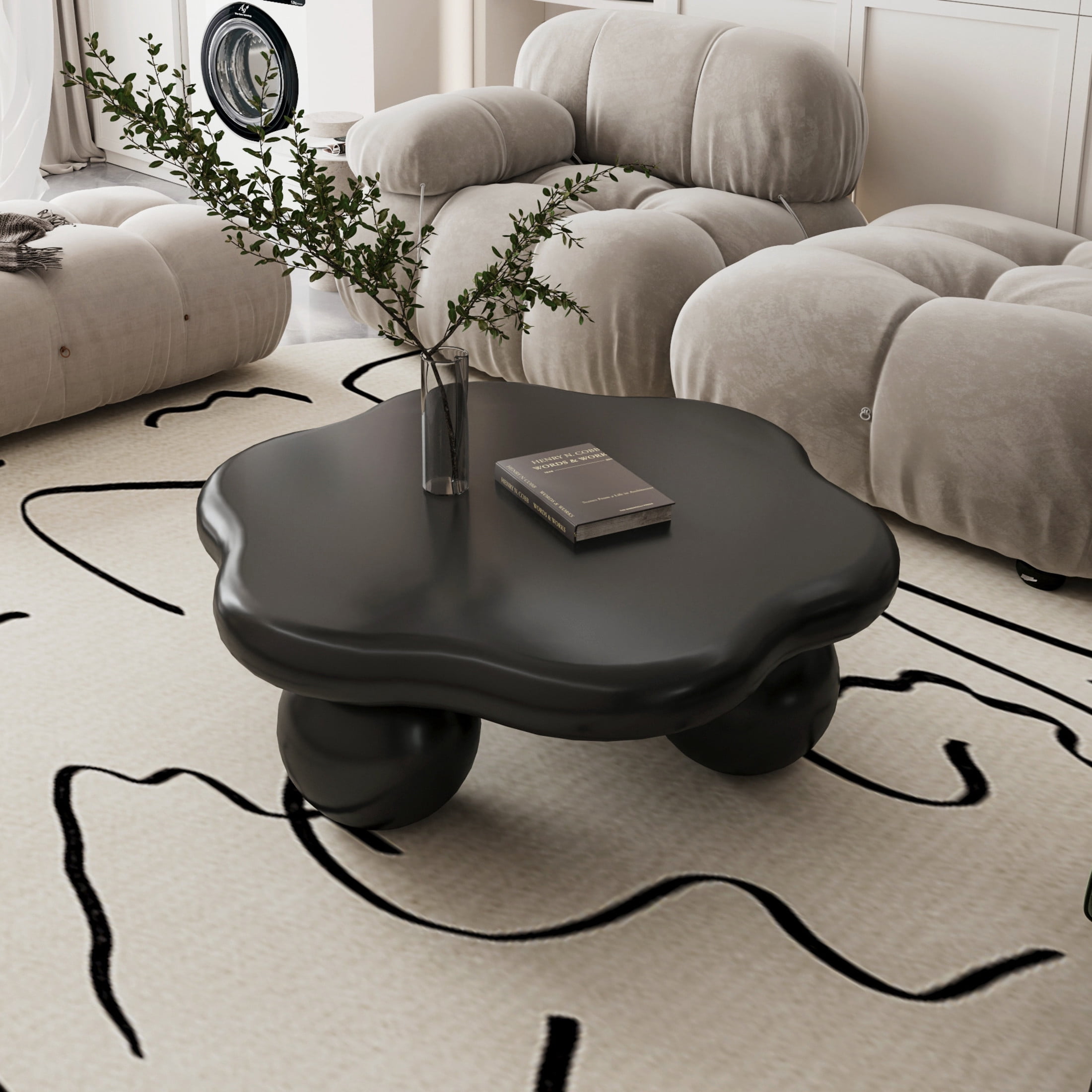 Noble House Kieran 35" Cloud Coffee Table, Modern Minimalist Living Room Table, Small Space Accent Table, Matte Black