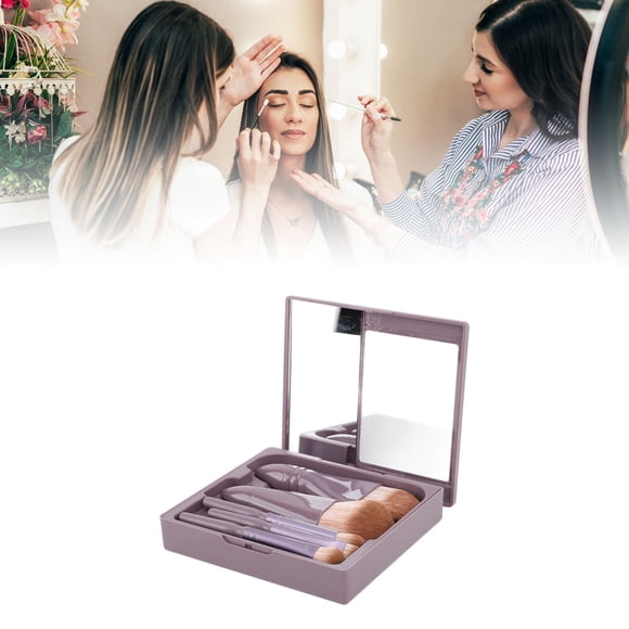 Juego de 5 Brochas de Maquillaje Con Espejo para Vijes, Brochas Cosmético Pequeñas y Fáciles de Llevar, Brocha Multifuncional para Sombra de Ojos en Polvo Suelto
