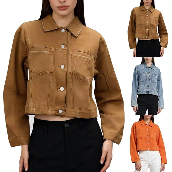 Women's Oversized Distressed Denim Jacket Casual Wash