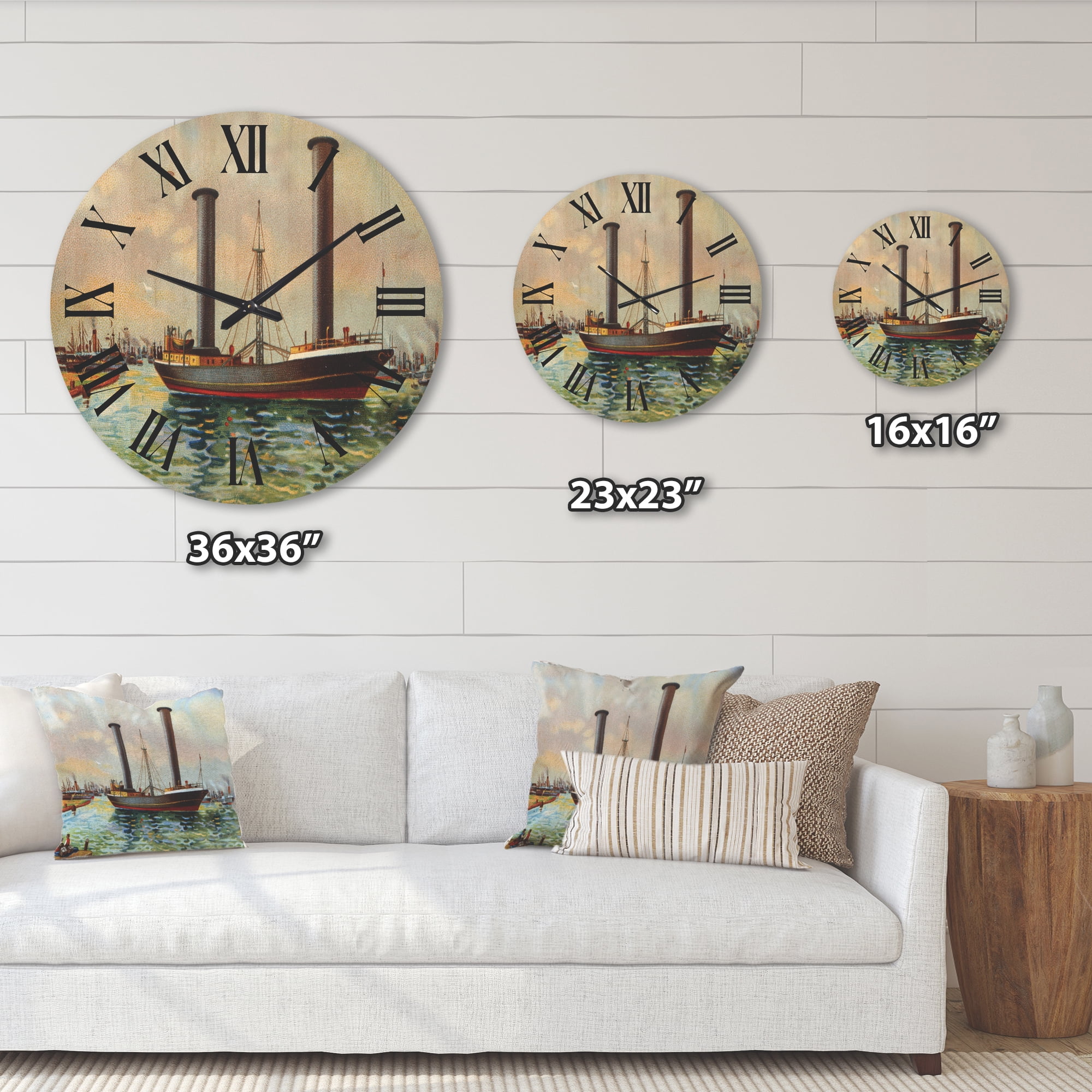 Designart 'The Ancient Boat Leaving The Harbor' Nautical & Coastal Wood Wall Clock