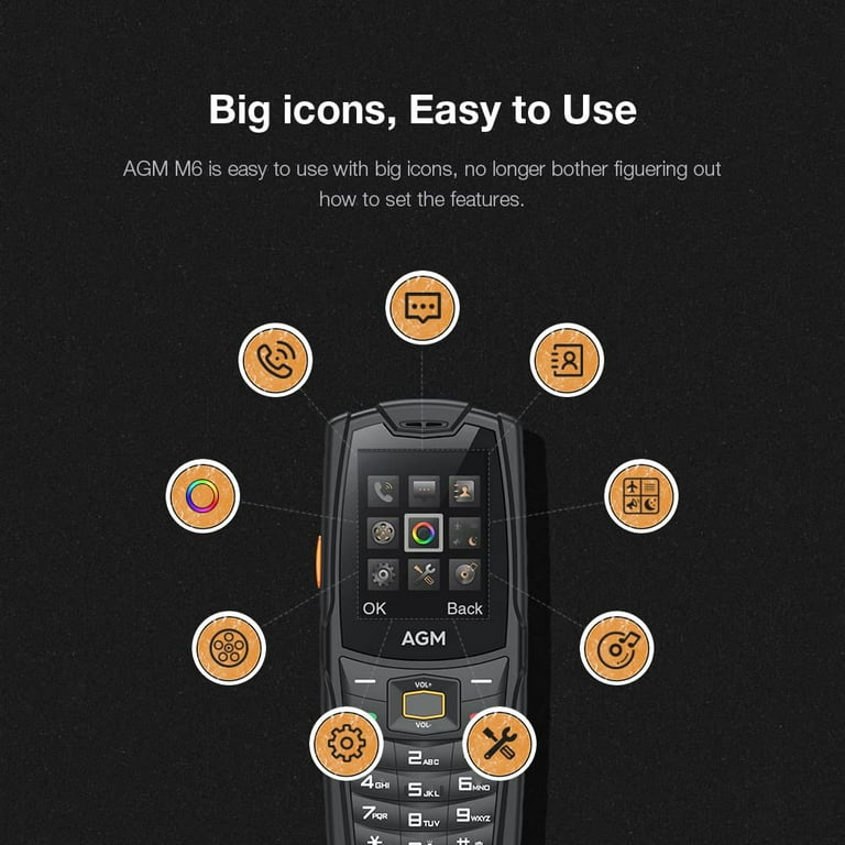 AGM M6 4G Cell Phone Unlocked Rugged Phone for Seniors & Kids, Dual SIM  IP68/IP69K Waterproof Phone, MIL-STD-810H, T-Mobile, 2.4 Screen 48MB+128MB