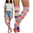 thumbnail image 3 of ToBeInStyle Women's Neon Color Rectangle Checker Thigh High Socks - Rainbow, 3 of 7