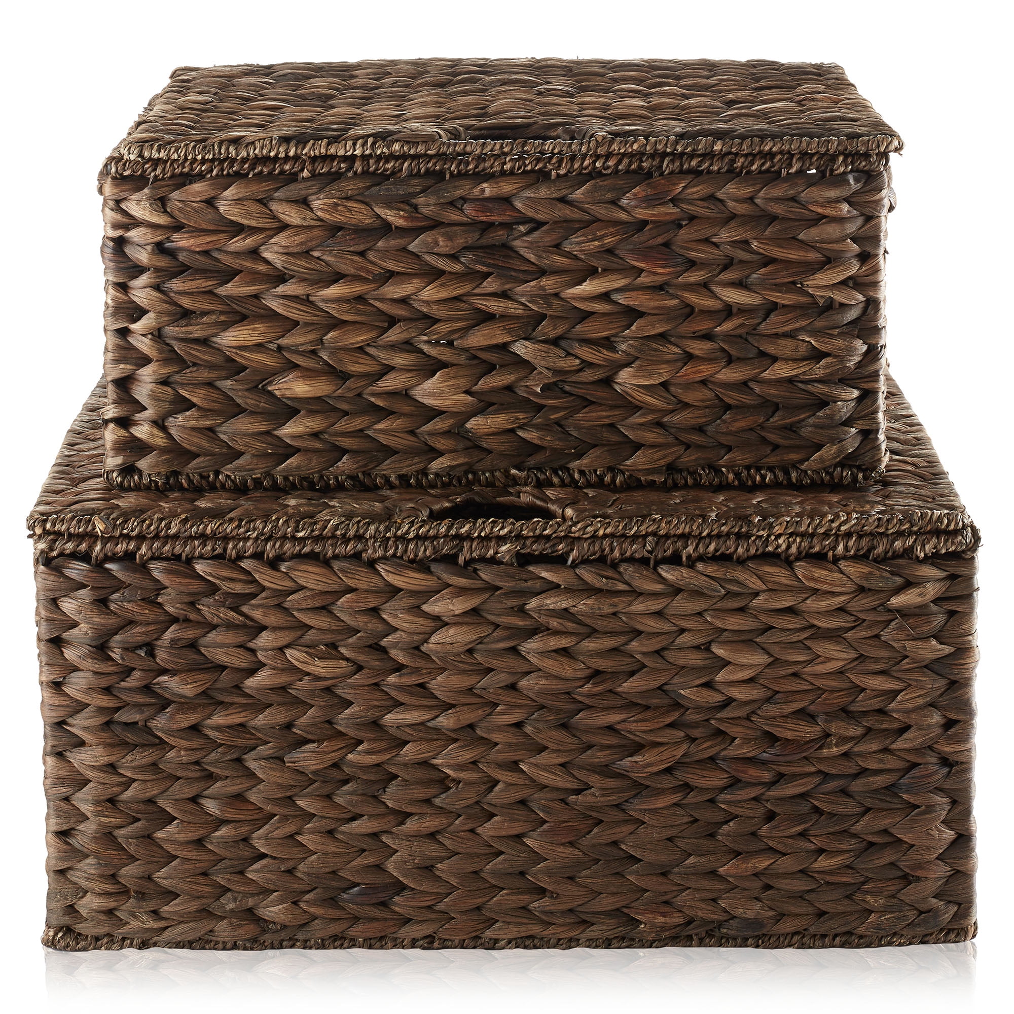 Casafield Set of 2 Water Hyacinth Storage Baskets (Medium/Large),  Multipurpose Organizer Rectangular Totes with Removable Lids