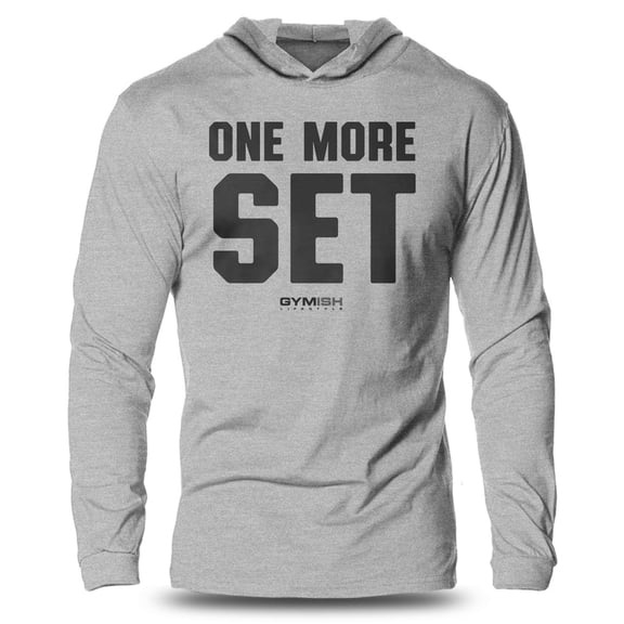 GYMISH One More Set Lightweight Long Sleeve Hooded T-Shirt for Men – Athletic Workout Shirt, Men’s Long Sleeve Gym Hoodie