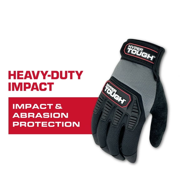 Hyper Tough Heavy Duty Impact Gloves, Black Red and Gray, Polyester, Men's Extra Large, 1 Pair