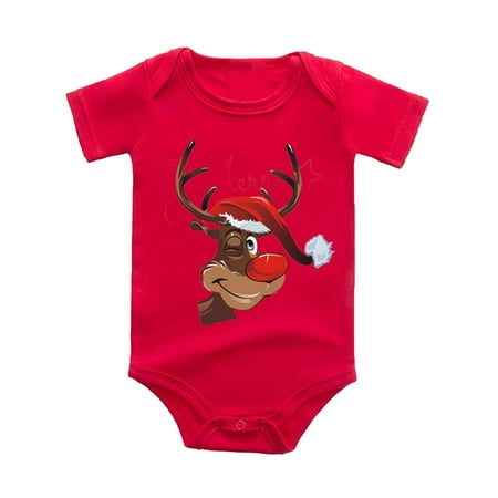 

iaksohdu Baby Romper Long Sleeves Round Collar Elk Printing Infant Newborn First Christmas Romper Festival Jumpsuit for Wedding