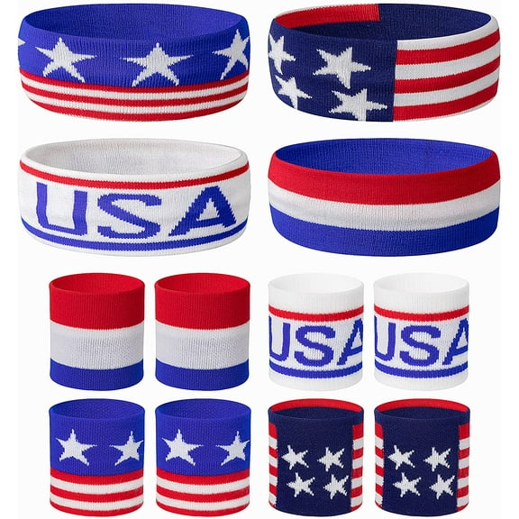 Sweatband Set Sports Headband & Wristband-Striped Sweatband Set for Basketball, Football, Running