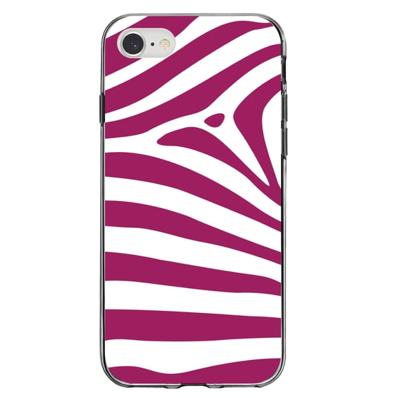 DistinctInk Clear Shockproof Hybrid Case for iPhone 7 8 SE (2020 Model) 4.7" Screen TPU Bumper Acrylic Back Tempered Glass Screen Protector - Fuchsia & White Zebra Skin Stripes