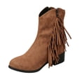 thumbnail image 2 of Willtoo Womens Winter Boots Tassel Chunky Heel Mid Calf Faux Suede Side Zipper Fashion Casual Shoes, 2 of 4