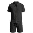 thumbnail image 4 of JAJAHO Mens Linen Shirt And Shorts Set Summer Short Sleeve Casual Breathable Comfortable Solid Color V Neck Shirts For Business Travel 2 Piece Trendy Outfit, 4 of 5