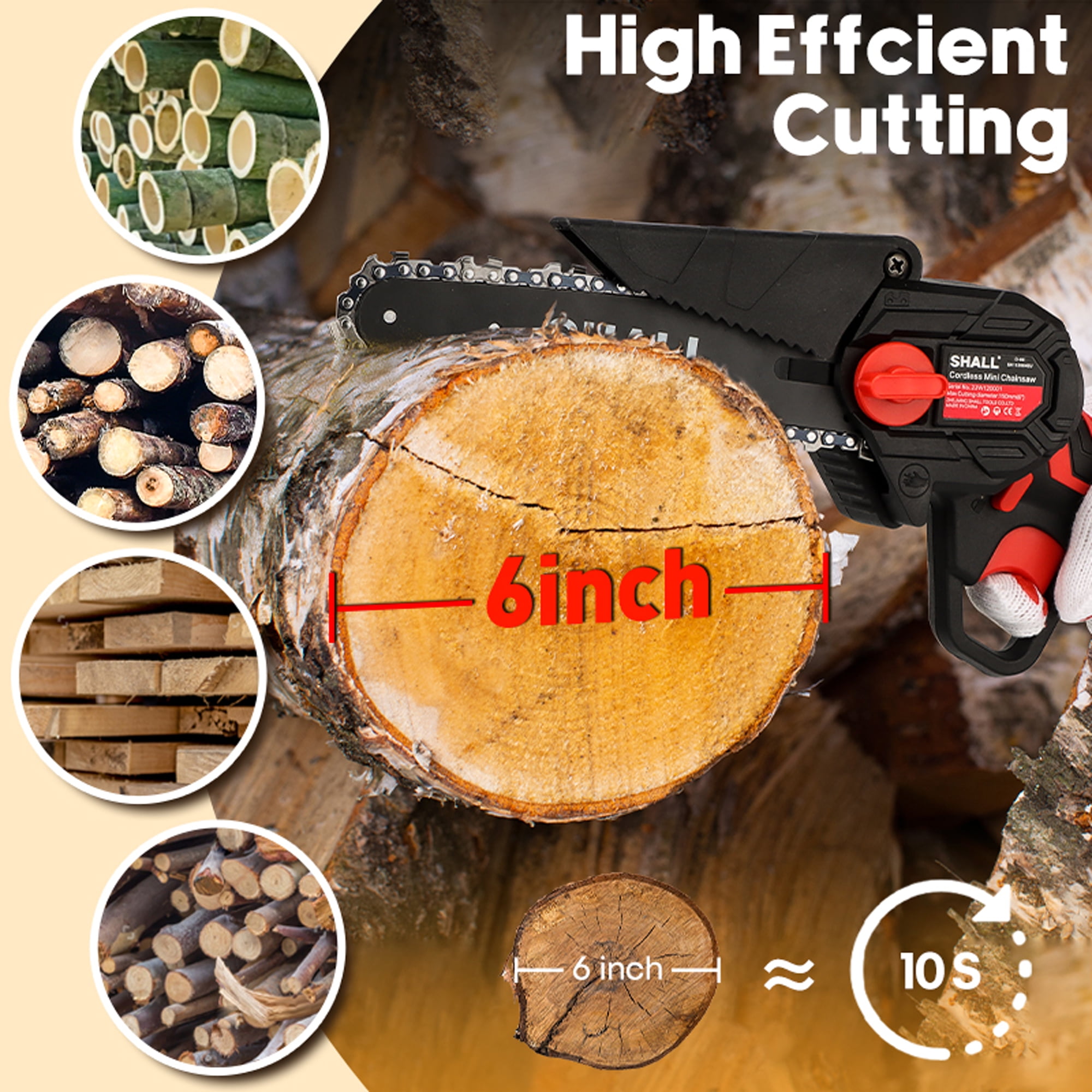 SHALL 4+6" Mini Handheld Chainsaw Cordless Chain Saw 21V