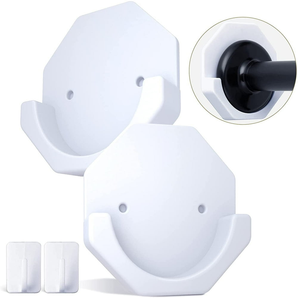 2PCS Shower Curtain Rod Holder, Adhesive Shower Rod Wall Mount Holder