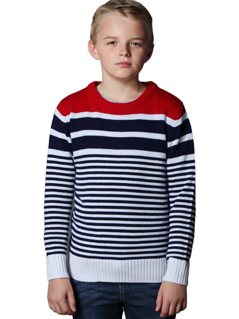 BIENZOE Little Boys Long Sleeve Crew Neck Square Pattern Pullover Sweater 