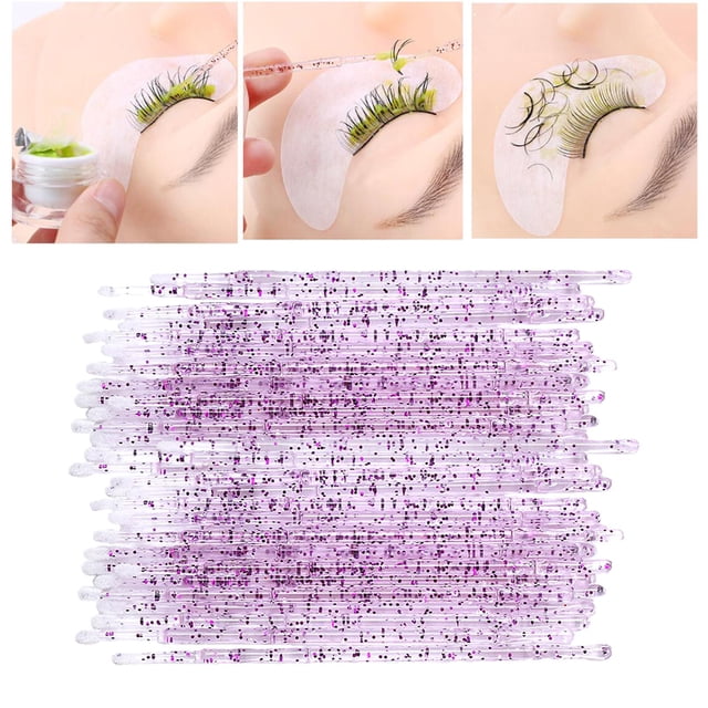 200Pcs Micro aplicadores Cepillos Cepillo de brillo labial desechable de cristal duradero individual Cepillo de pestañas para brillo de limpio Púrpura