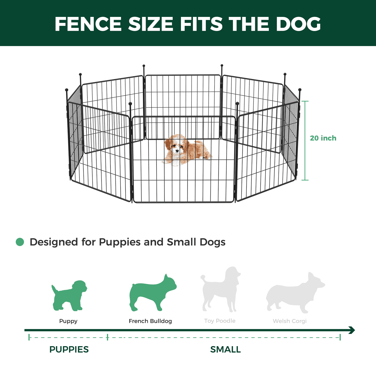 FXW MiniPaws Unleashed Dog Playpen, Expandable & Portable Design for Yard, RV Camping and Indoor Use, for Puppies and Small Dogs, 20-inch 8 Panels