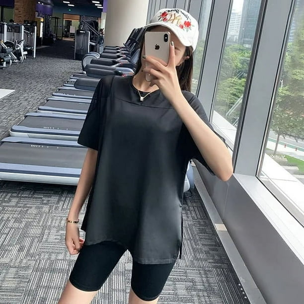 Camisetas de Yoga holgadas de verano para mujer camisetas de manga corta para gimnasio camisa deportiva de secado rapido camisetas de entrenamiento para Fitness ropa deportiva atletica para correr Wal...