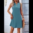 thumbnail image 4 of Vestido Holgado e Informal para Mujer, Corte A, Sin Mangas, Cuello en V, Elegante, Color Liso, para Verano 2025. Azul XL, 4 of 9