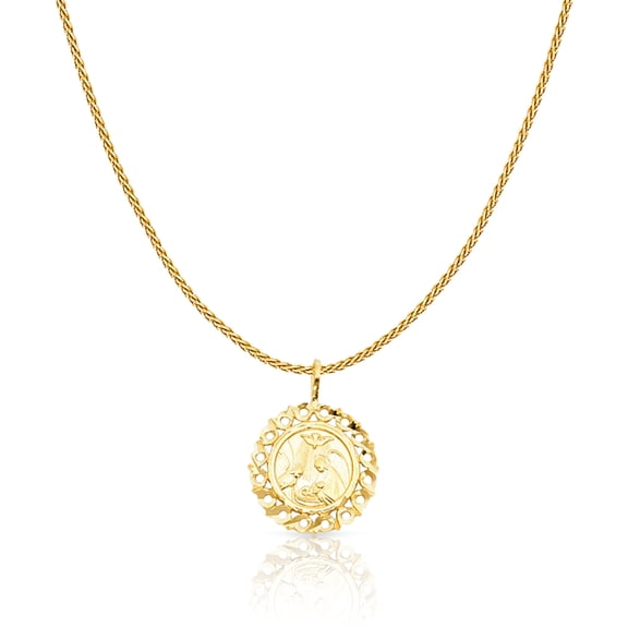 14K Yellow Gold Baptism Charm Pendant with 0.9mm Wheat Chain Necklace