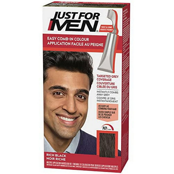 Just For Men Easy Comb-In Color Mens Hair Dye, Easy No Mix Application - Rich Black, A-65