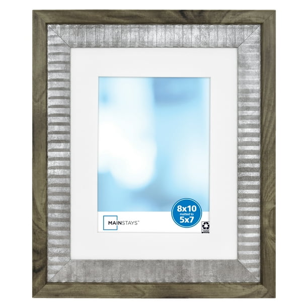 Mainstays 8x10 Matted to 5x7 Rustic Farmhouse Galvanized Metal and Wood