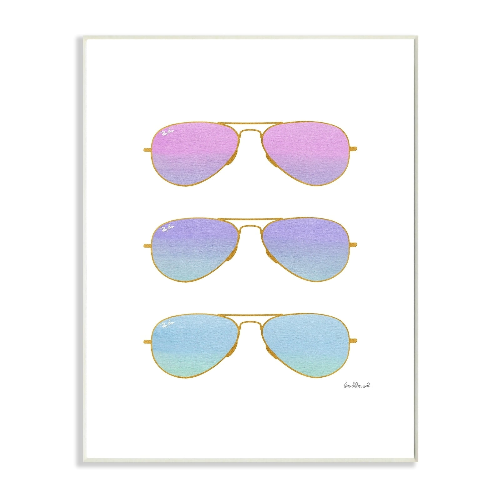 The Stupell Home Decor Collection Pink Purple and Blue Sunset Ombre Aviator Sunglasses Oversized Wall Plaque Art, 12.5 x 0.5 x 18.5