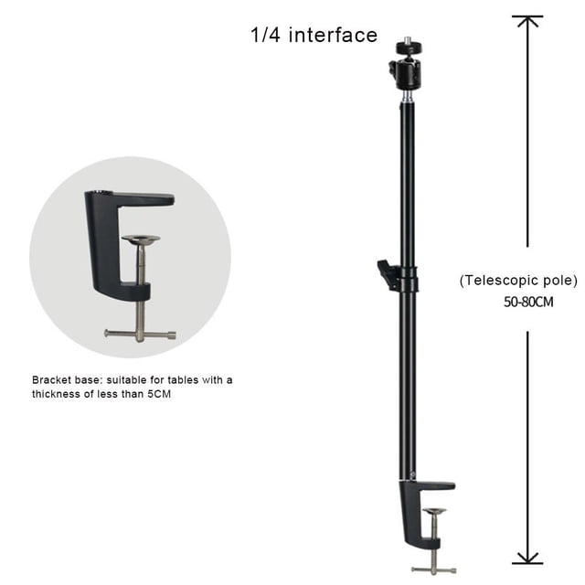 Soporte de escritorio para cámara, soporte de montaje con abrazadera en C ajustable para mesa con cabezal esférico giratorio de 360 grados para cámara DSLR, anillo de luz para video