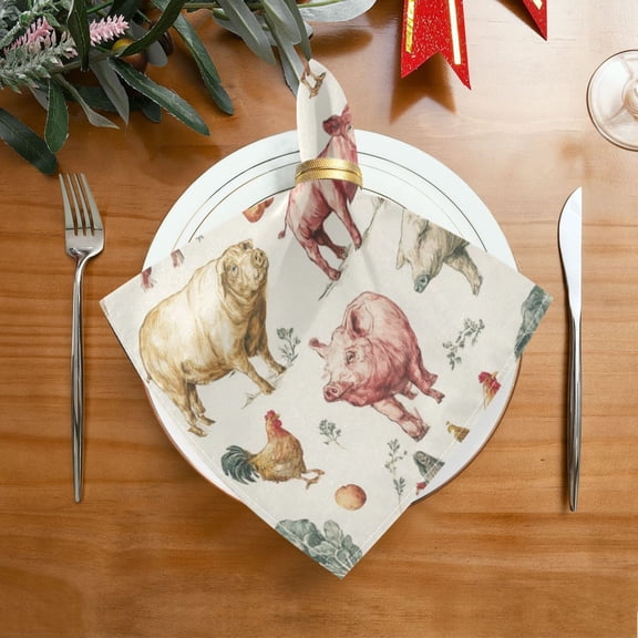20"x20" Satin Dinner Napkin Watercolor Farm Animals Table Napkins for Wedding Birthday Restaurant Party Tableware Decoration 1 Pack