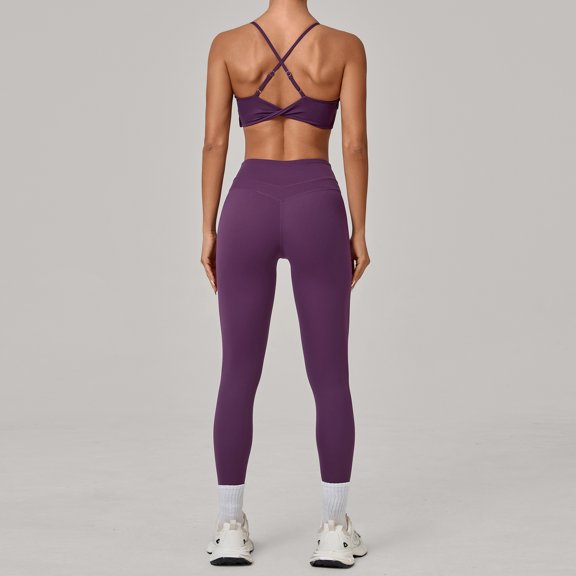 SKQIT Workout Sets for Women 2 Piece Twist Back Adjustable Straps Sports Bra High Waist Leggings Yoga Outfits Set