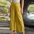 thumbnail image 2 of VEKDONE Women's Cotton Wide Leg Pants Side Button Split Loose Fit Long Pants Casual Vacation Beach Trousers with Pockets Yellow XXXL, 2 of 6