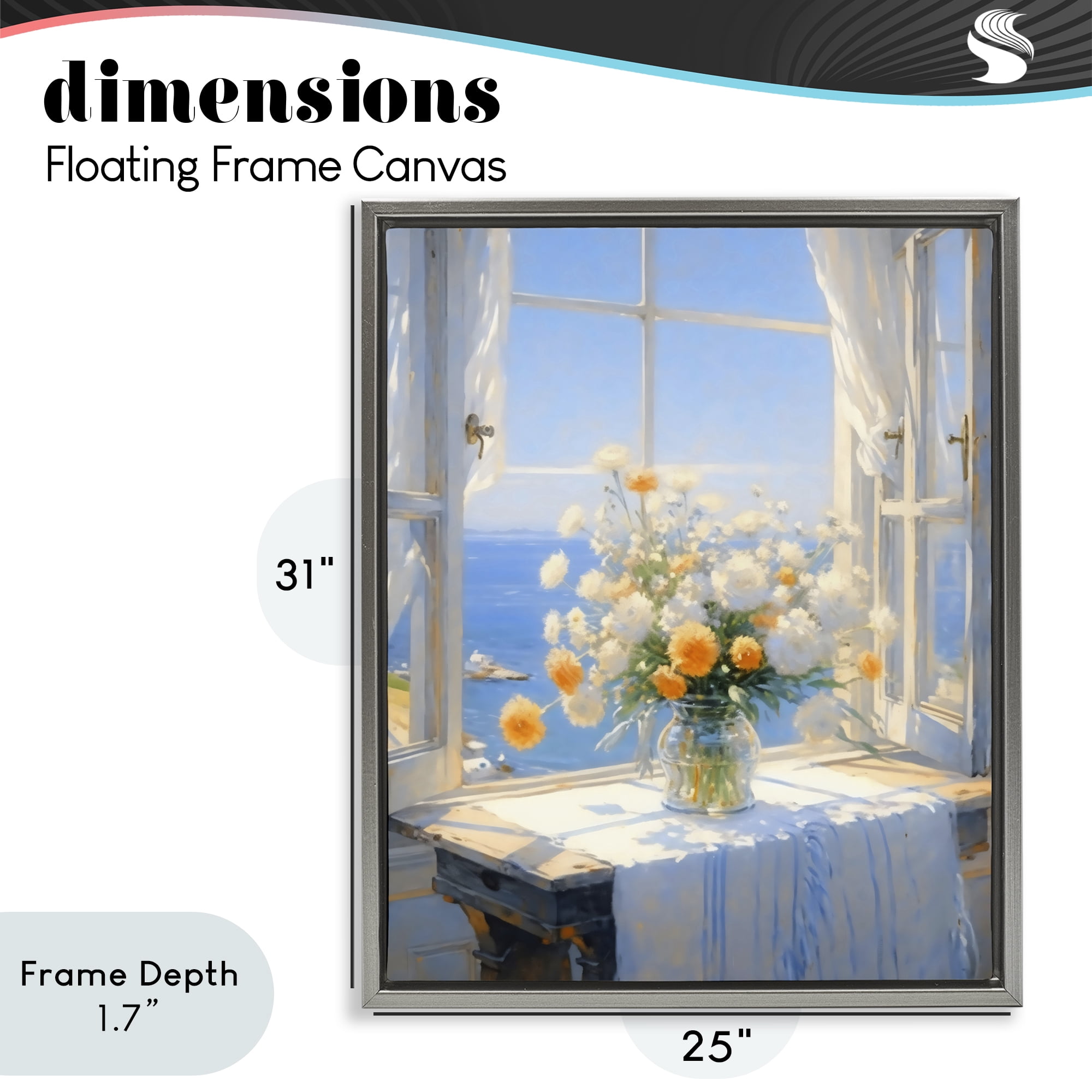 Stupell Industries Floral Window View of Sea Gray Framed Floater Canvas Wall Art, design by Creative Studio