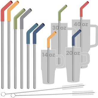 6 Pack Silicone Wrinkle-Free Straws For Stanley Cups - 3 Sizes (10, 12, 13 Inch), Includes Brushes & Bag