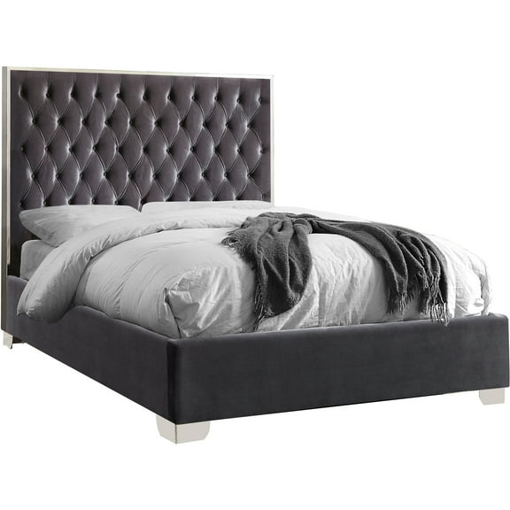 Lexi Grey Velvet Queen Bed - Contemporary