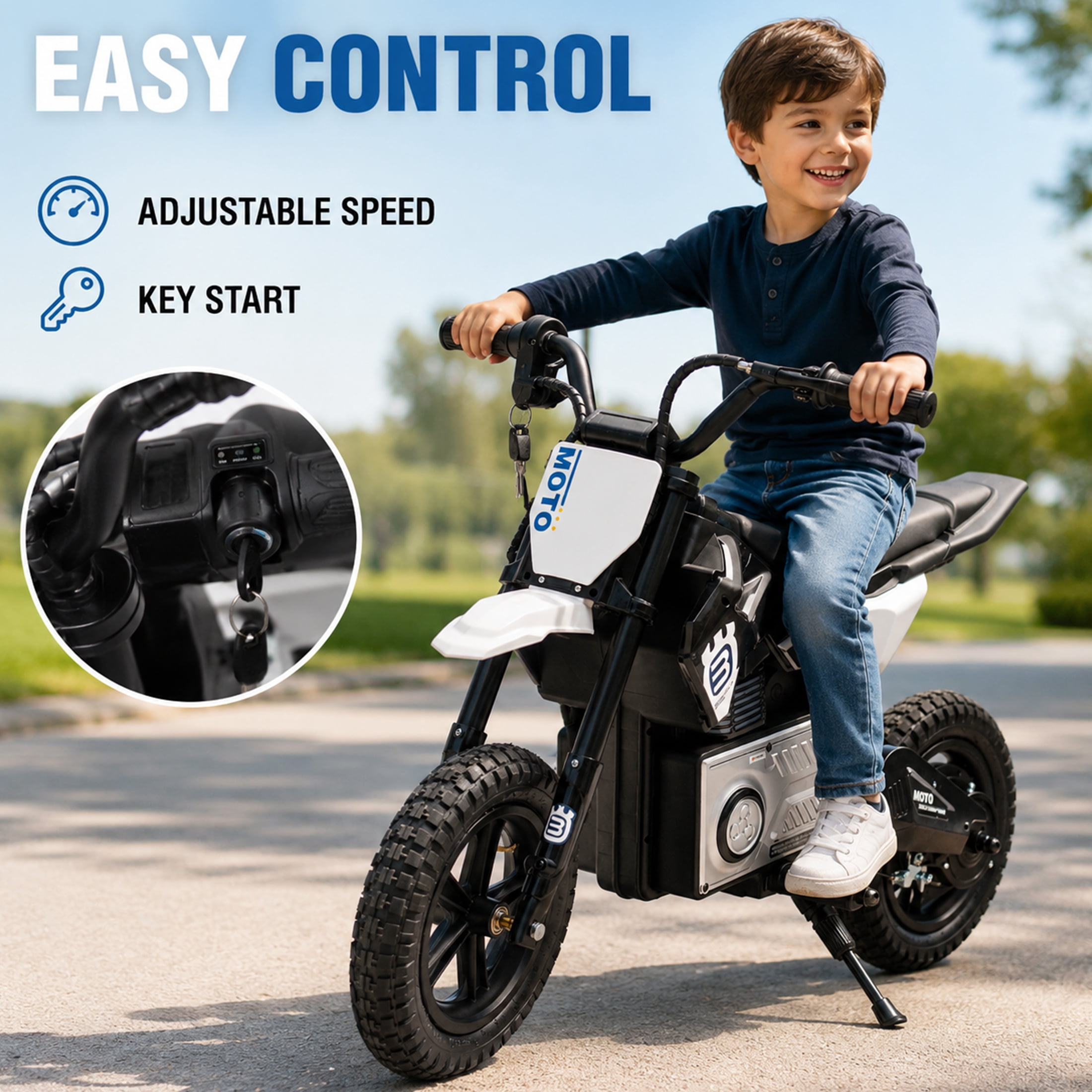 24V Kids Electric Motocross Motorcycle with Bluetooth Music - 200W Power, Rear Shock Absorber, LED Breathing Lights, Adjustable Speed up to 9.32 MPH - Powered Ride On Toy for Boys Girls Ages 5-15