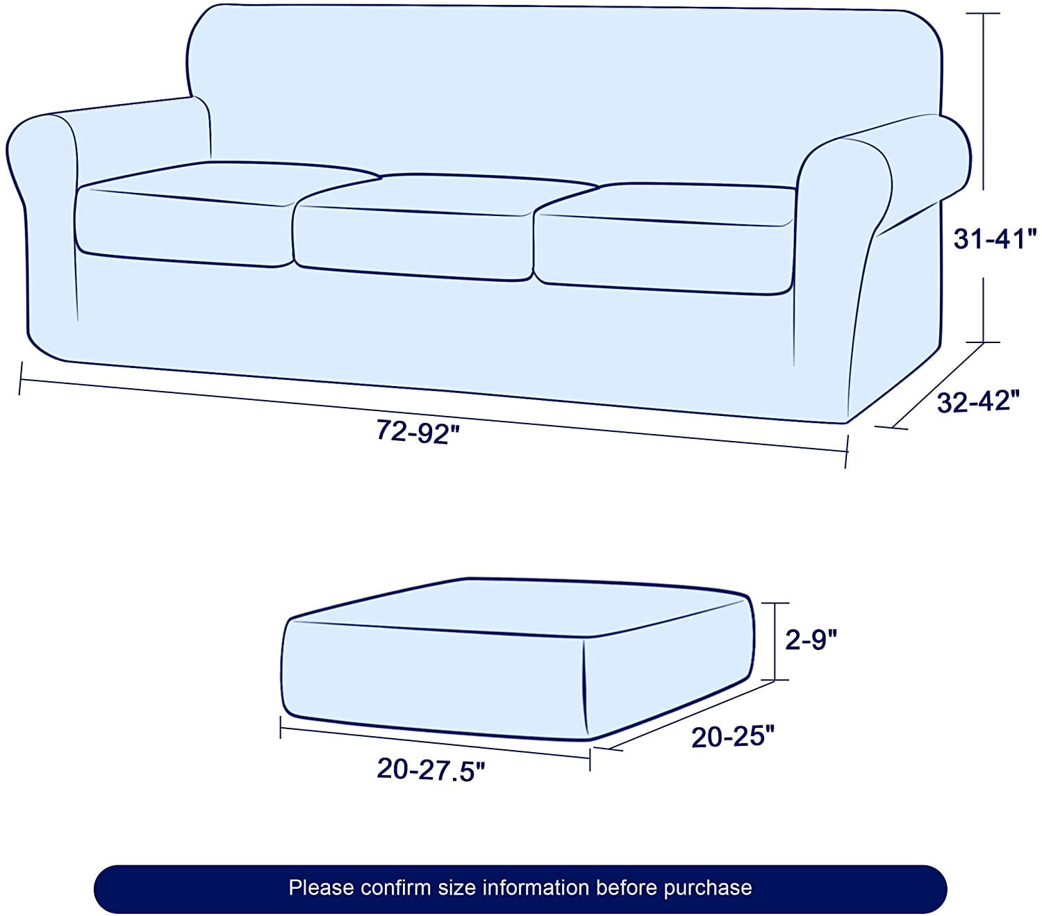 Subrtex Textured Grid Stretch Sofa Cover Couch Slipcover with Separate Cushion Cover(Gray, Sofa)